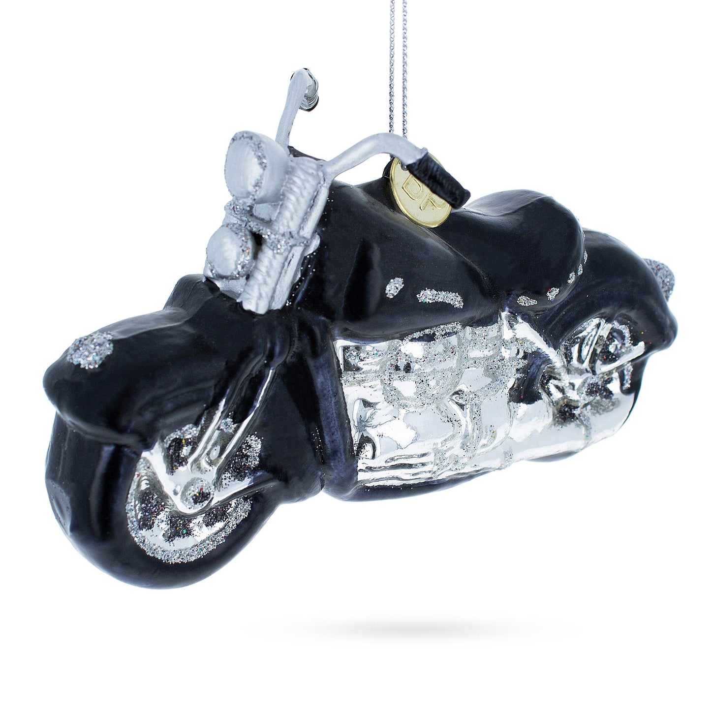 Black Motorcycle Blown Glass Christmas Ornament