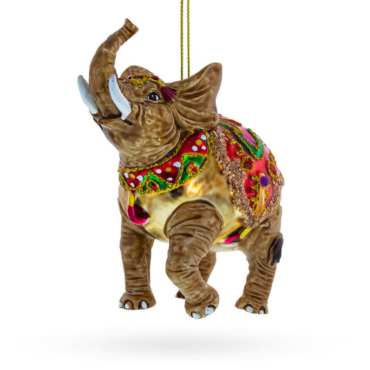 Whimsical Circus Elephant Blown Glass Christmas Ornament