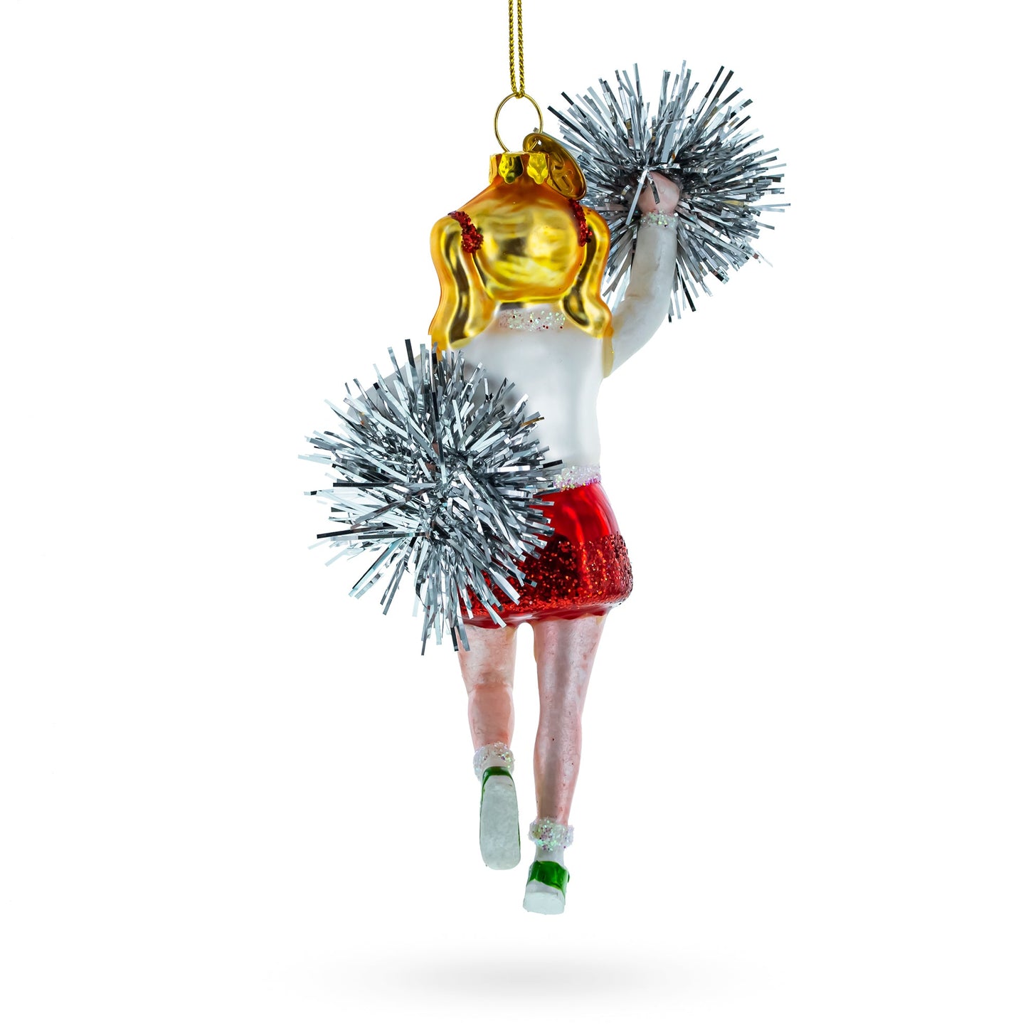 Energetic Cheerleader Blown Glass Christmas Ornament