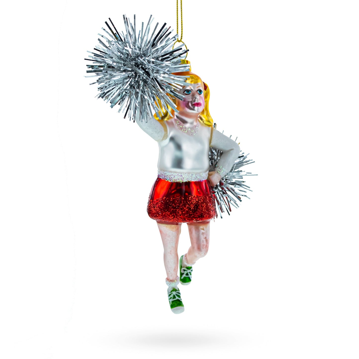 Energetic Cheerleader Blown Glass Christmas Ornament