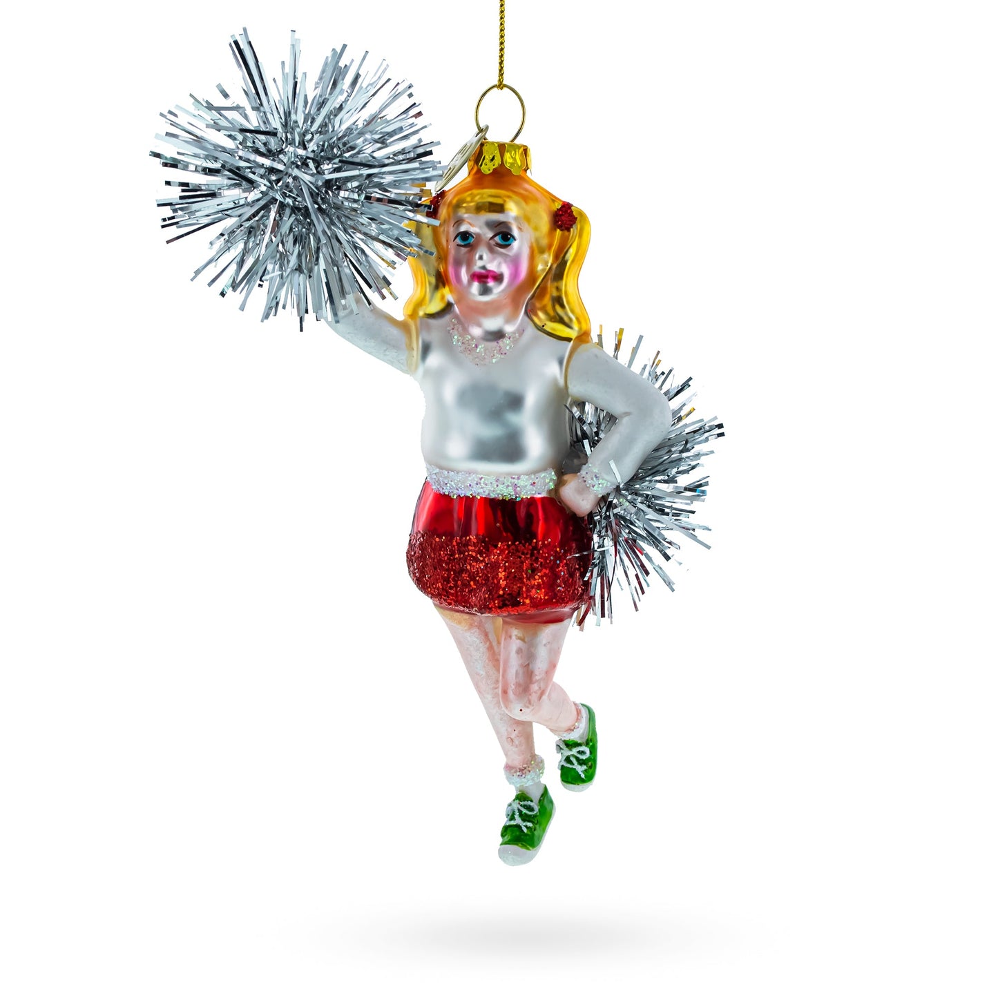 Energetic Cheerleader Blown Glass Christmas Ornament