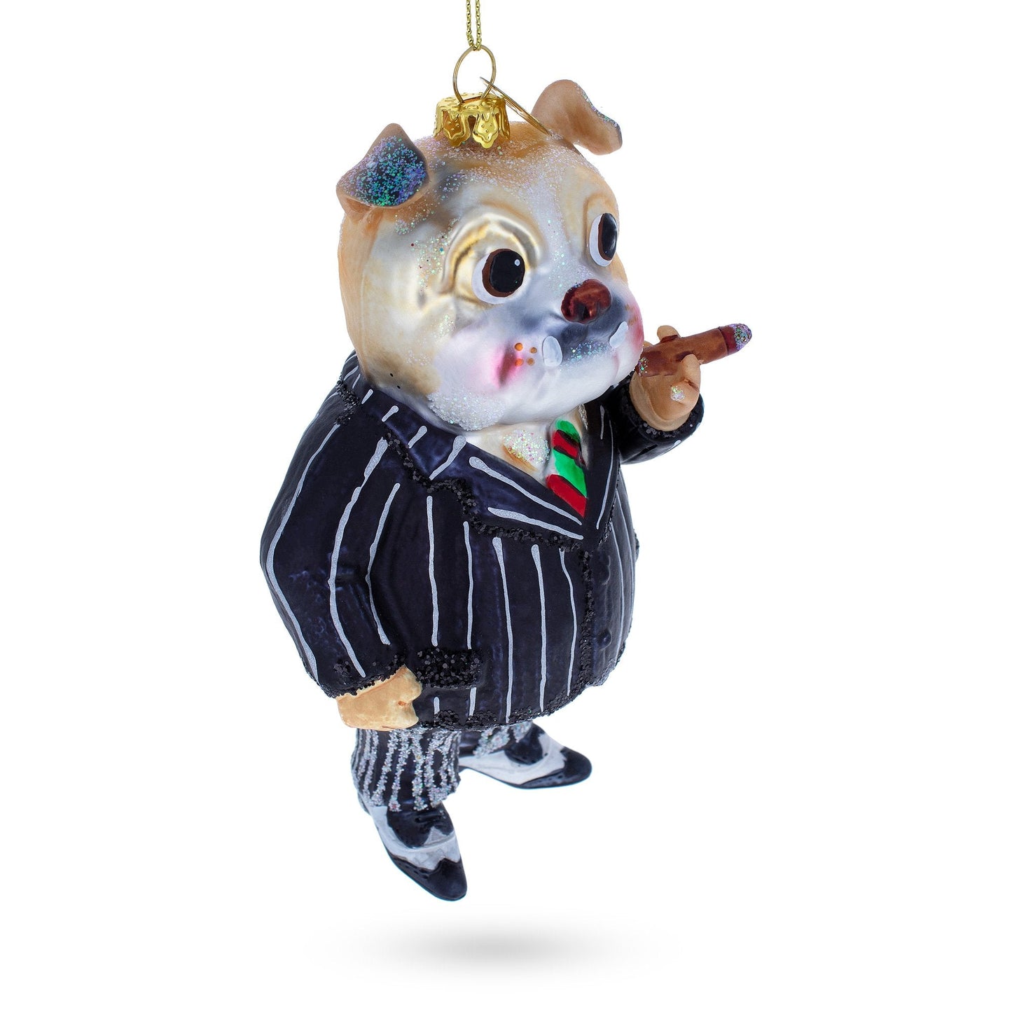 Dapper Bulldog in Suit with Cigar Glass Christmas Ornament