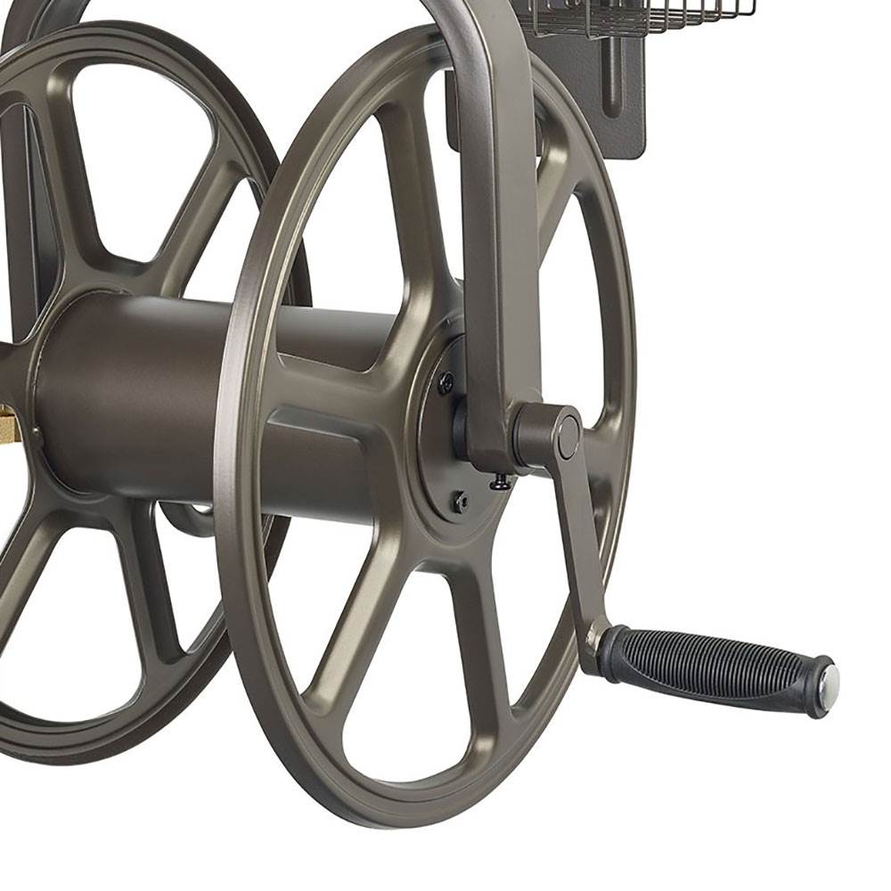 Liberty Garden Single Arm Navigator Rotating Garden Hose Reel w/ Storage Basket