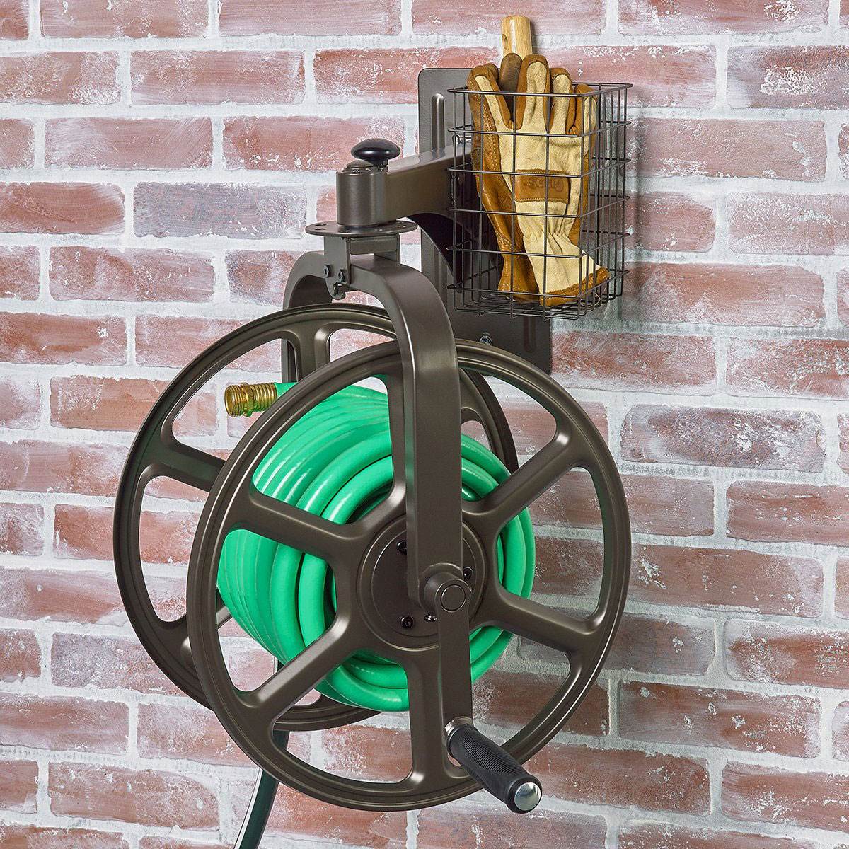 Liberty Garden Single Arm Navigator Rotating Garden Hose Reel w/ Storage Basket