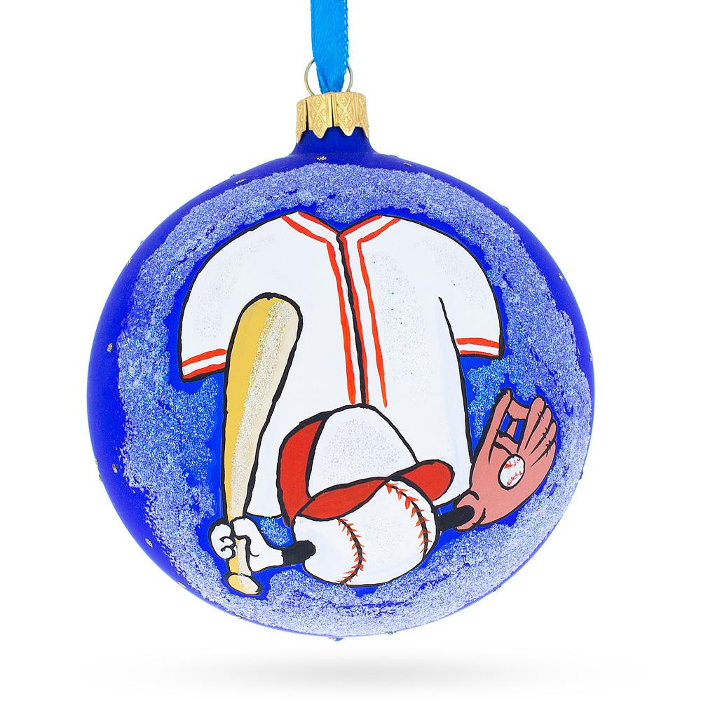 Baseball Blown Glass Ball Christmas Ornament 4 Inches