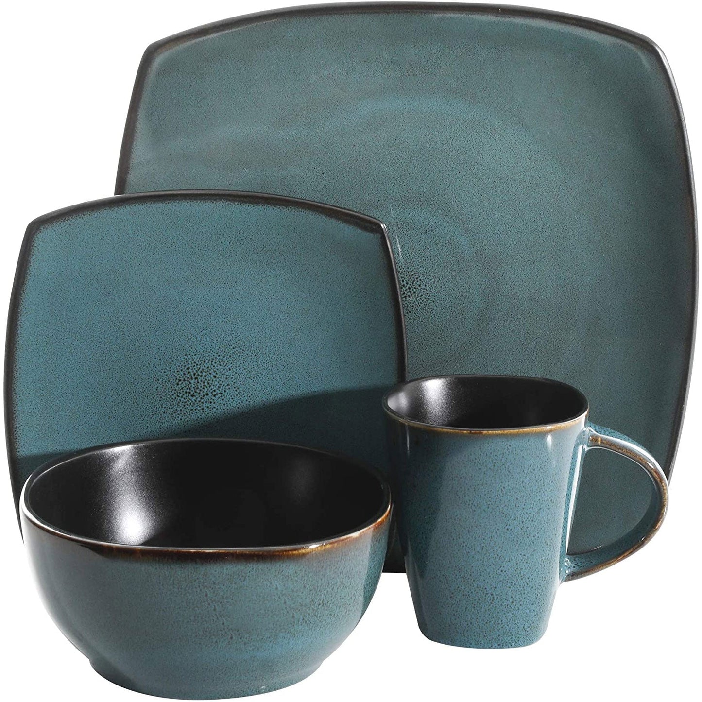 Gibson Elite Soho Lounge 16 Piece Plates, Bowls, & Mugs Dinnerware Set, Teal