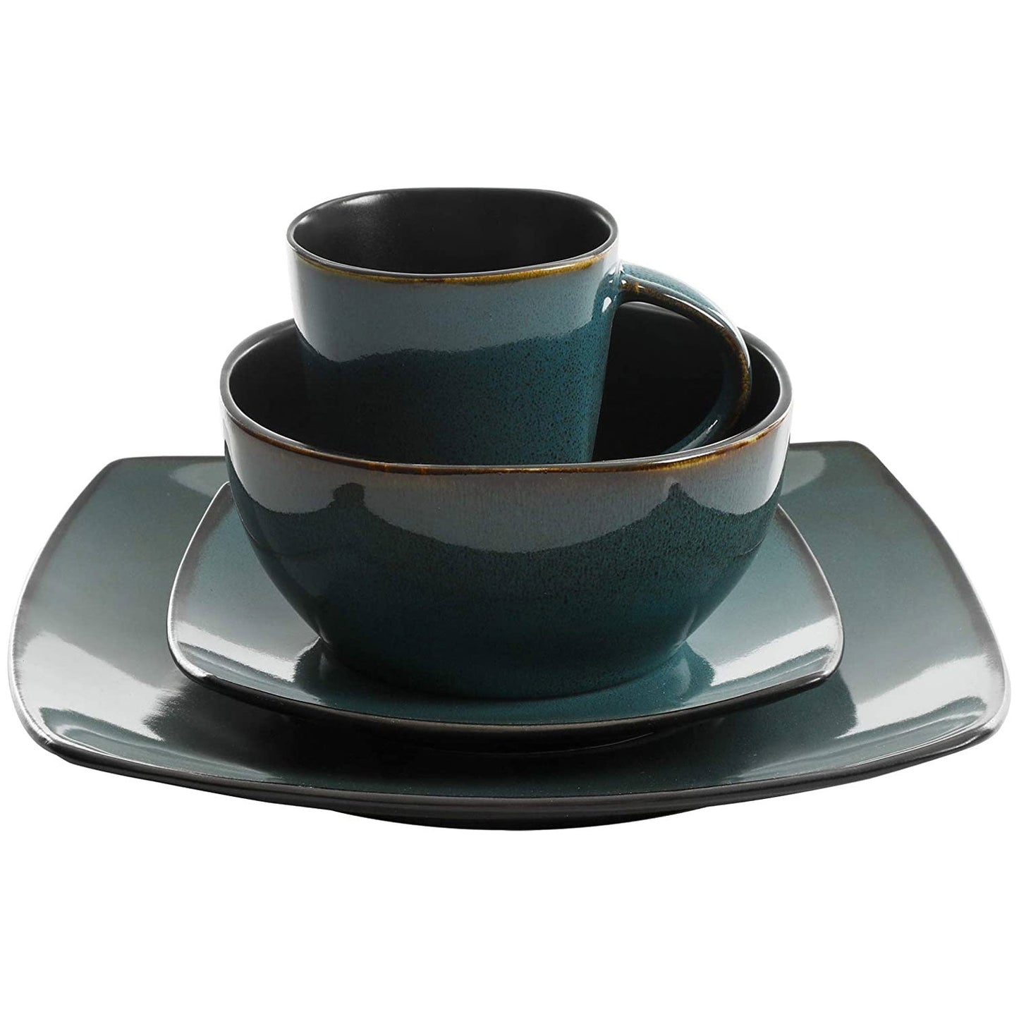 Gibson Elite Soho Lounge 16 Piece Plates, Bowls, & Mugs Dinnerware Set, Teal