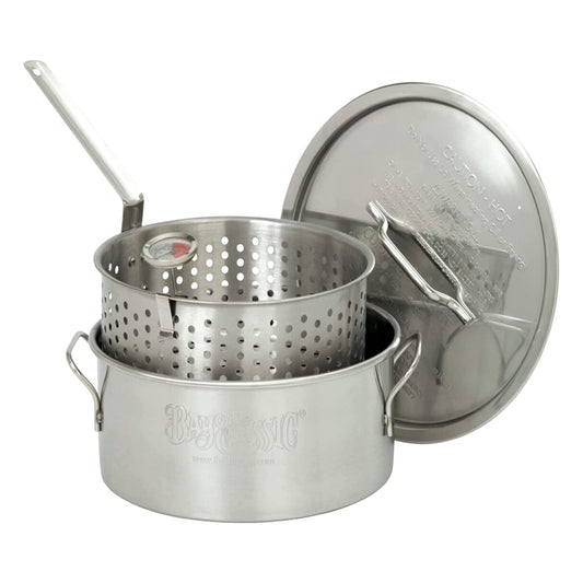 Bayou Classic 10 Quart Stainless Steel Fry Pot w/Perforated Basket & Thermometer