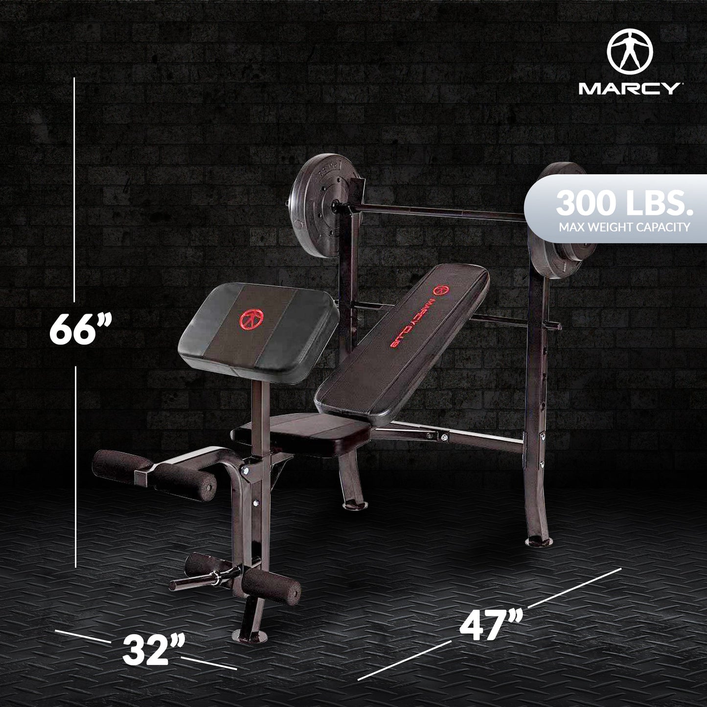 Marcy Pro Home Gym Standard Weight Training Bench with 80 Pound Weight Set