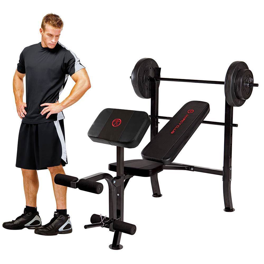 Marcy Pro Home Gym Standard Weight Training Bench with 80 Pound Weight Set