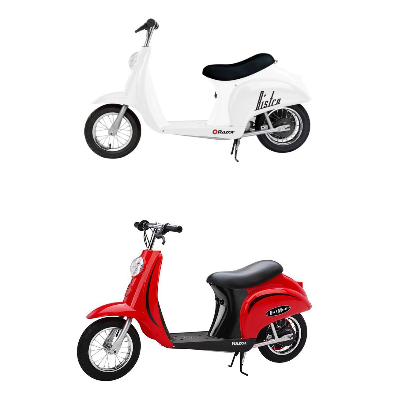 Razor Pocket Mod Miniature Euro 24V Electric Retro White Scooter & Red Scooter