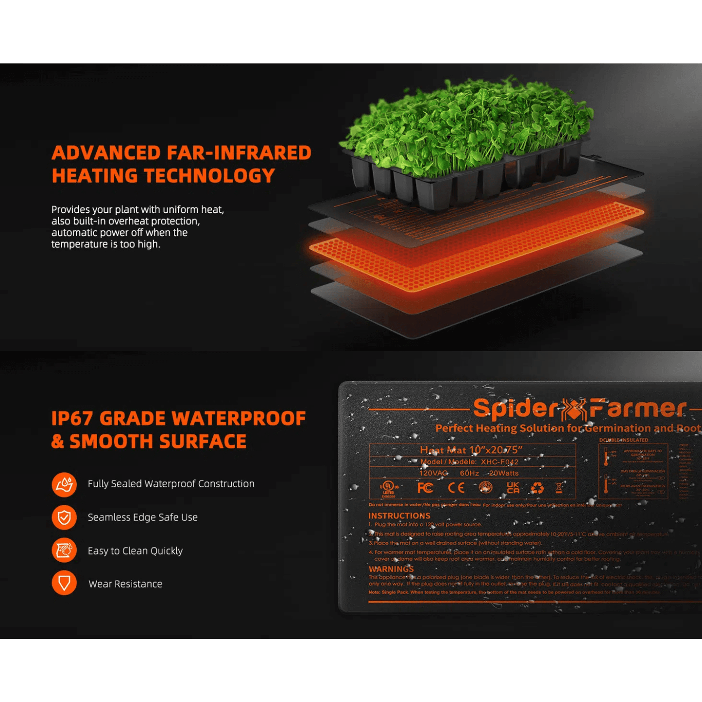 Spider Farmer 10" x 20.75" Seedling Heat Mat and Controller Set