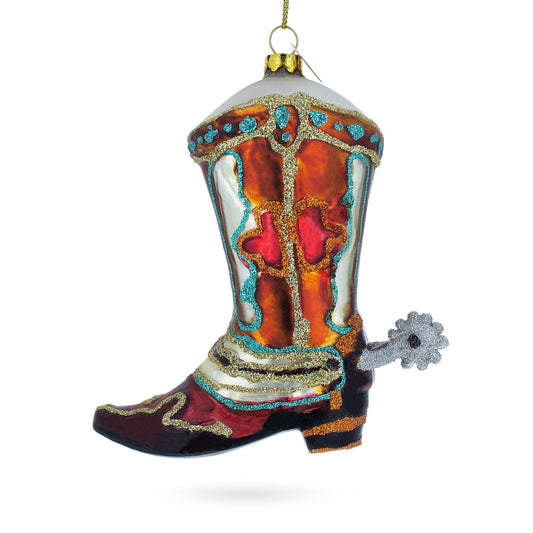 Western Cowboy Boot Blown Glass Christmas Ornament