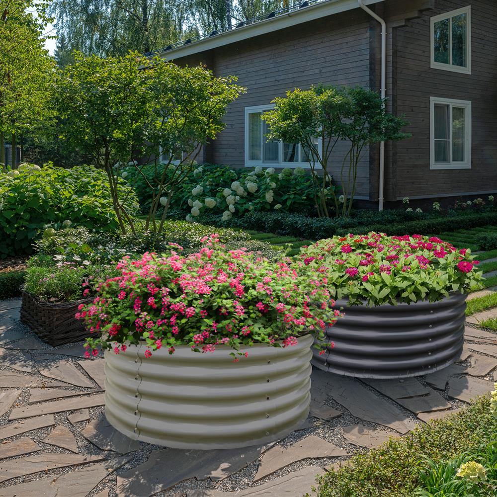 17" Tall x 42" Round Raised Garden Bed, in Ivory