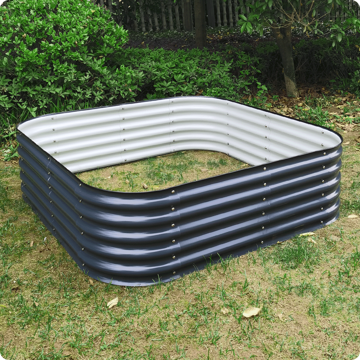 Olle 17" Tall, 12-in-1 Galvanized Metal Raised Garden Bed kits, Midnight Grey