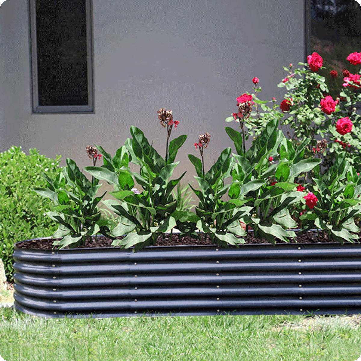 Olle 17" Tall, 12-in-1 Galvanized Metal Raised Garden Bed kits, Midnight Grey