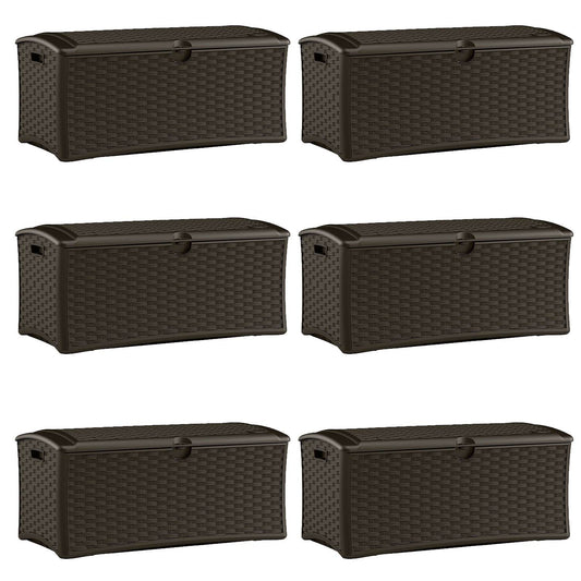 Suncast 72 Gallon Resin Wicker Outdoor Patio Storage Deck Box, Brown (6 Pack)