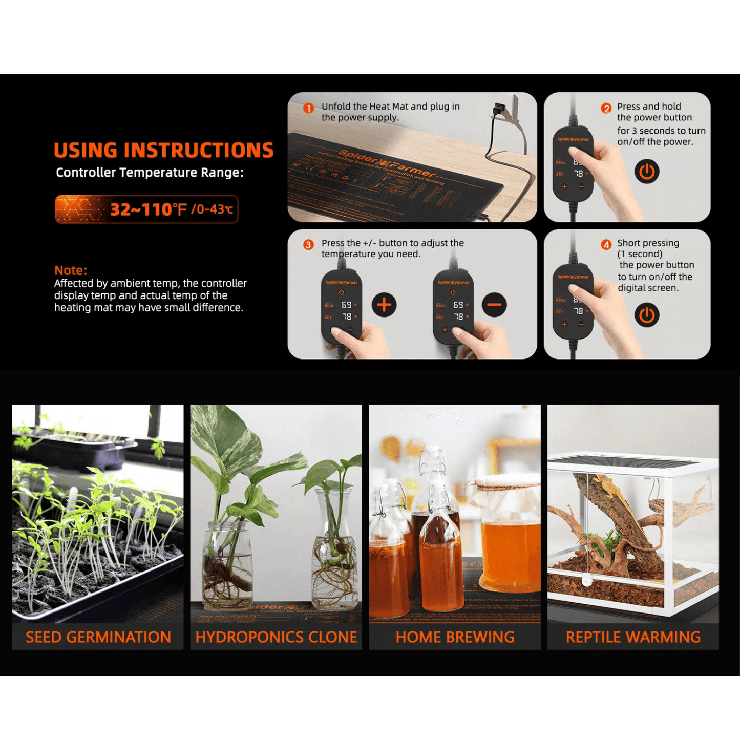 Spider Farmer 10" x 20.75" Seedling Heat Mat and Controller Set