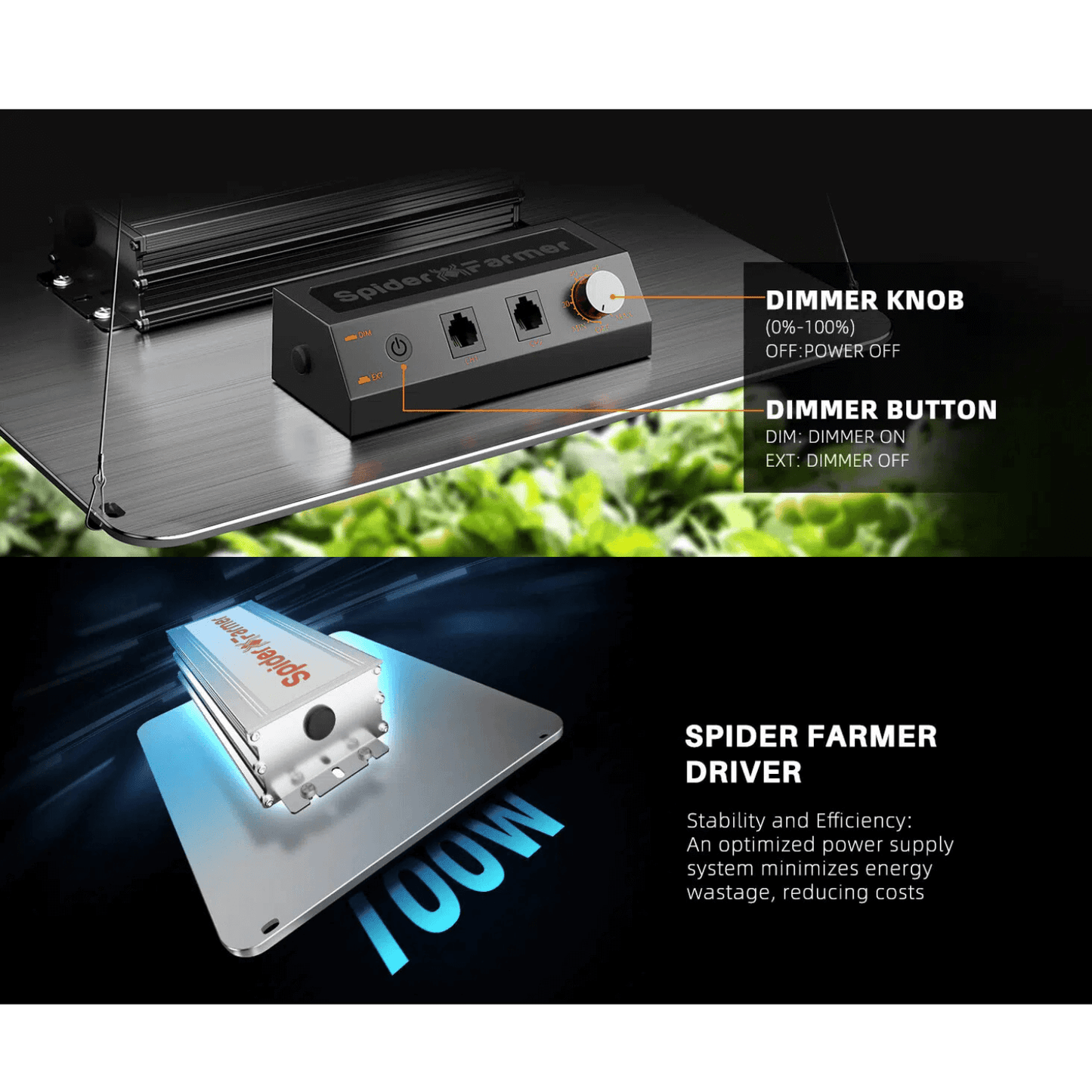 Spider Farmer SF1000 100W Dimmable Full Spectrum LED Grow Light