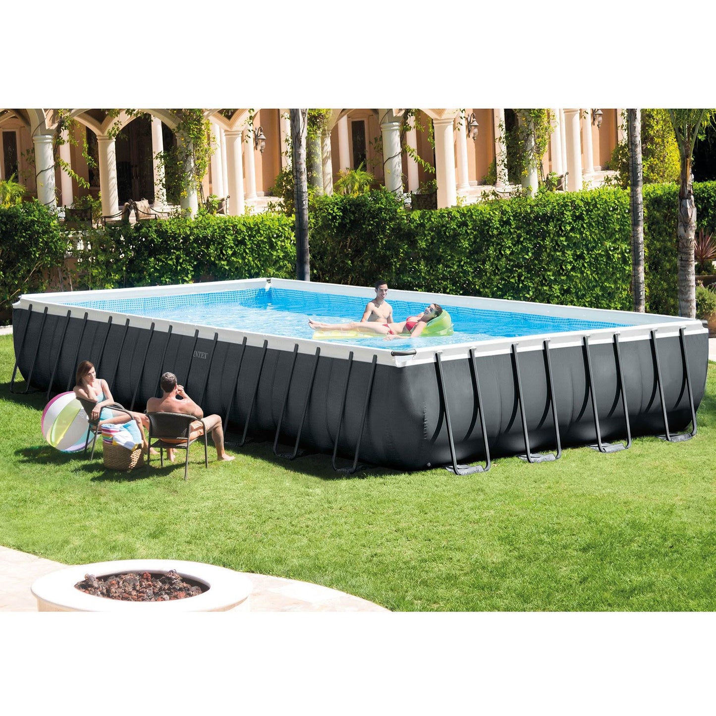 INTEX 32ft x 16ft x 52in Ultra XTR Rectangular Pool , Floats (2 Pack), & Cooler