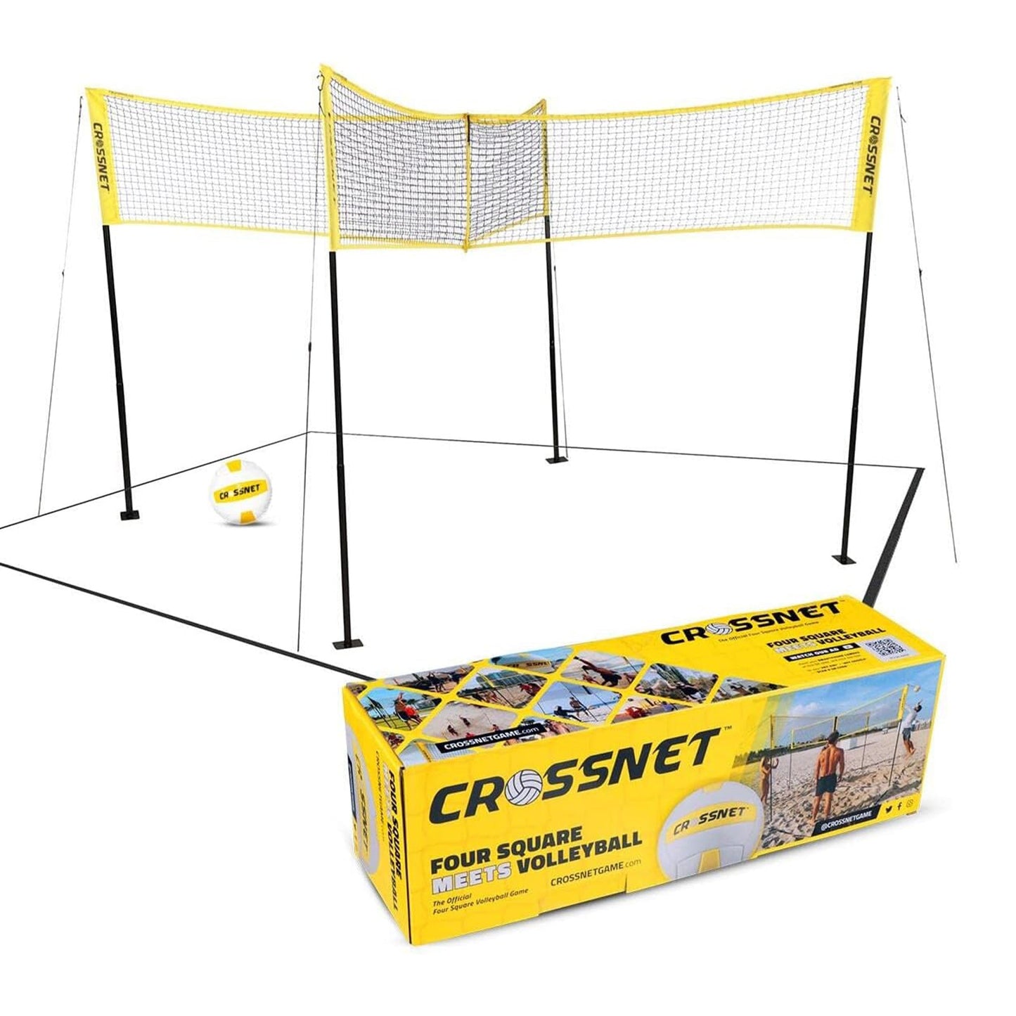 CROSSNET Four Square Volleyball Net and Game Set with Carrying Backpack & Ball