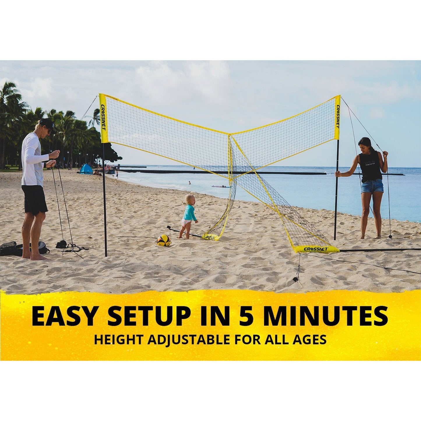 CROSSNET Four Square Volleyball Net and Game Set with Carrying Backpack & Ball