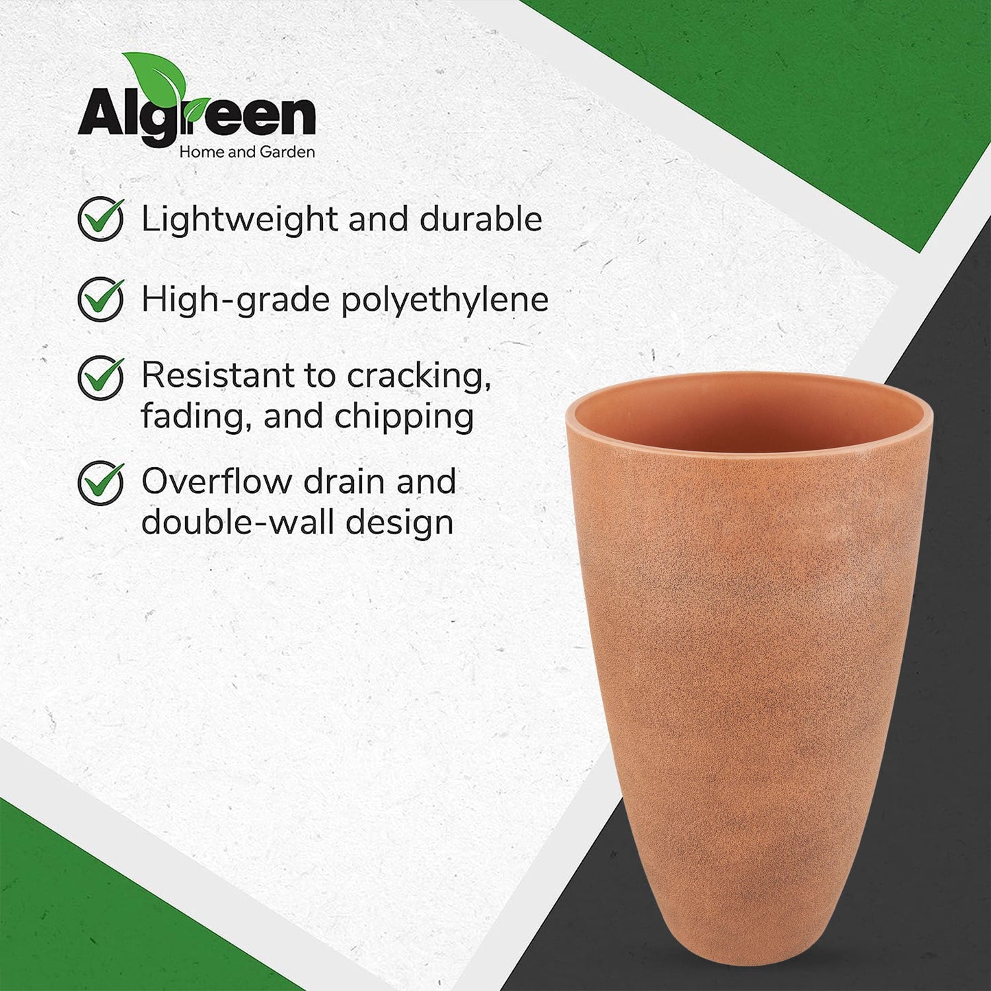 Algreen Acerra Weather Resistant Recycled Composite Vase Planter, Rust (OpenBox)