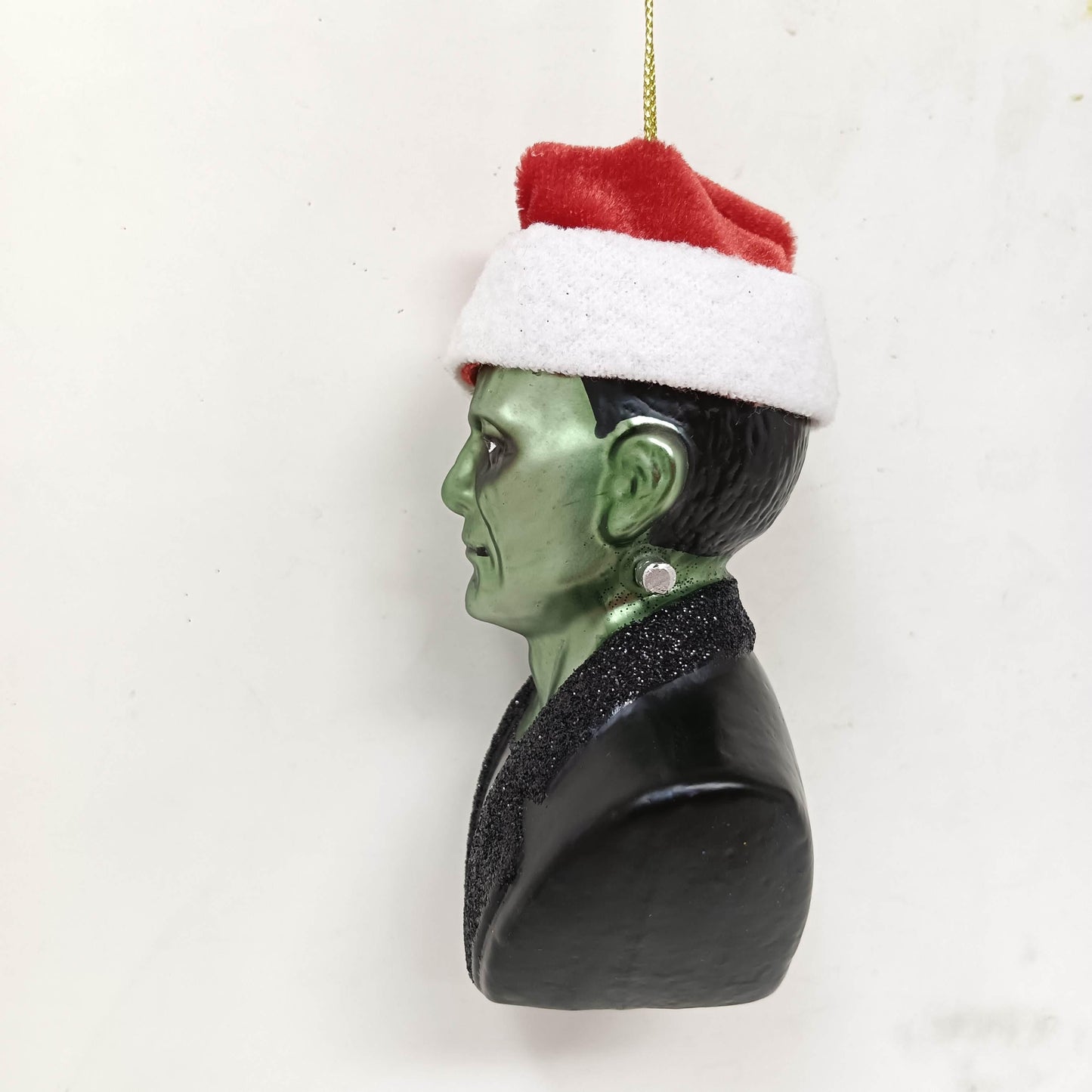 Frankenstein Santa Glass Christmas Ornament