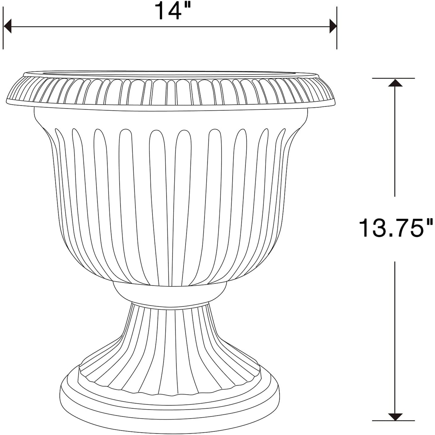 Southern Patio 14" Outdoor Lightweight Resin Utopian Urn Planter, Stone (2 Pack)