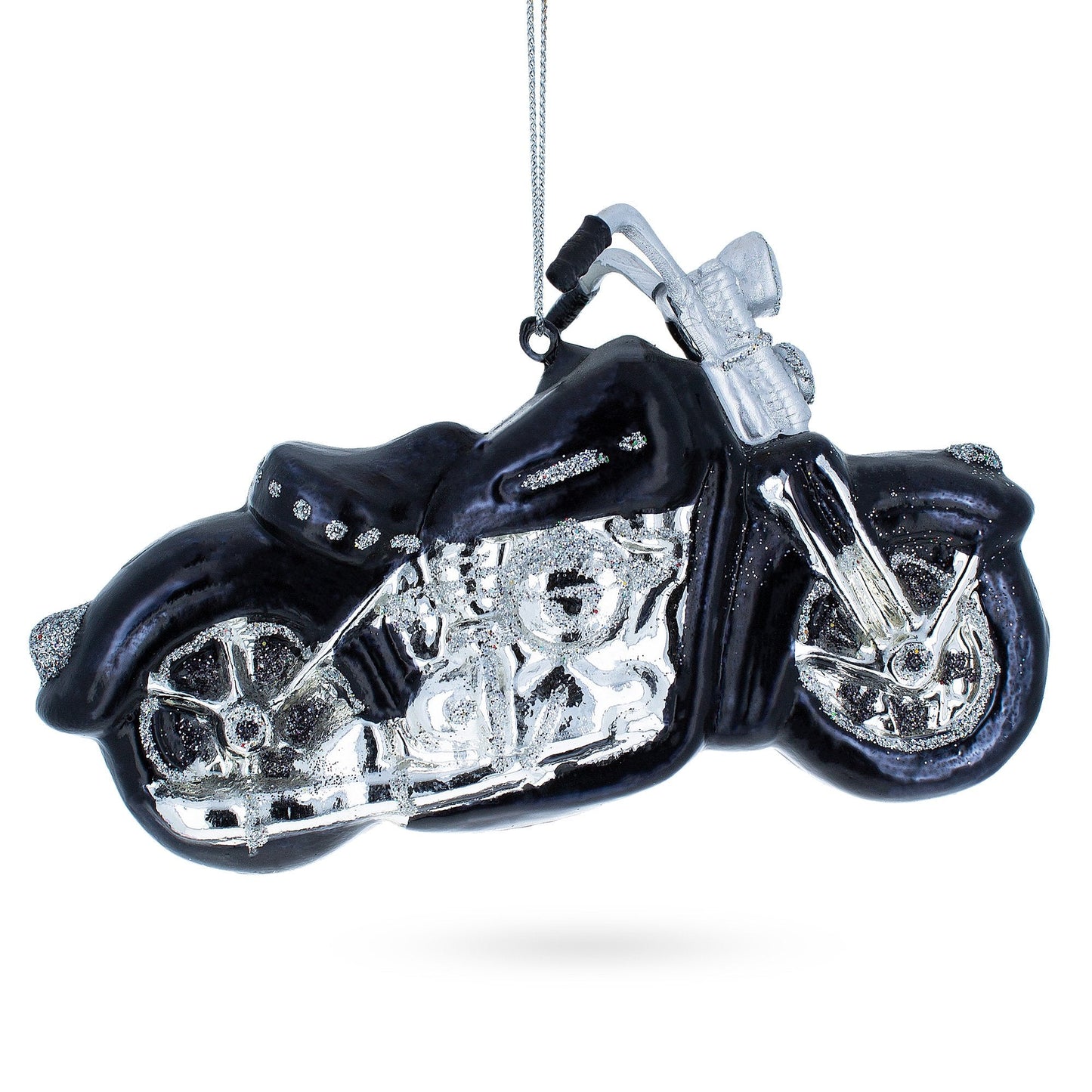 Black & White Motorcycle Blown Glass Christmas Ornament