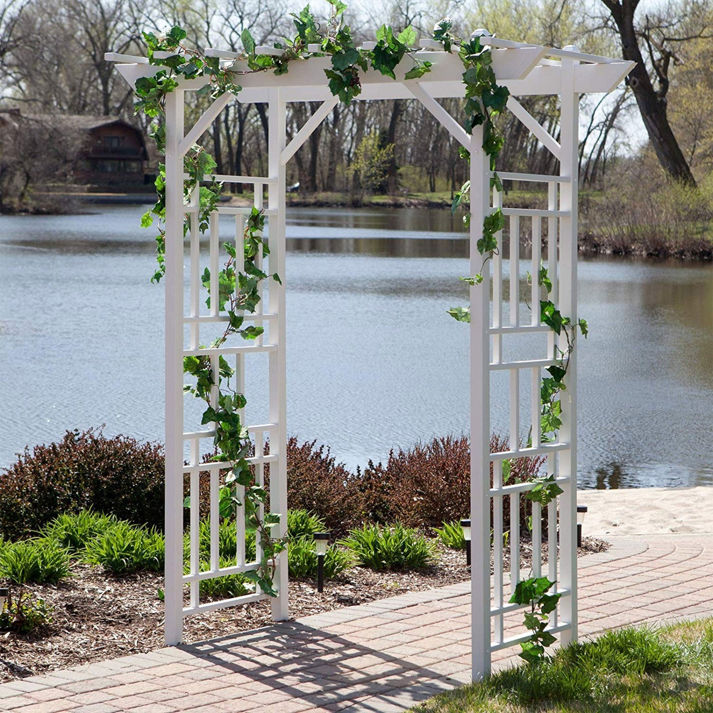 Dura-Trel Wellington Arbor 72" x 85" Outdoor Garden Arch Lattice Trellis, White