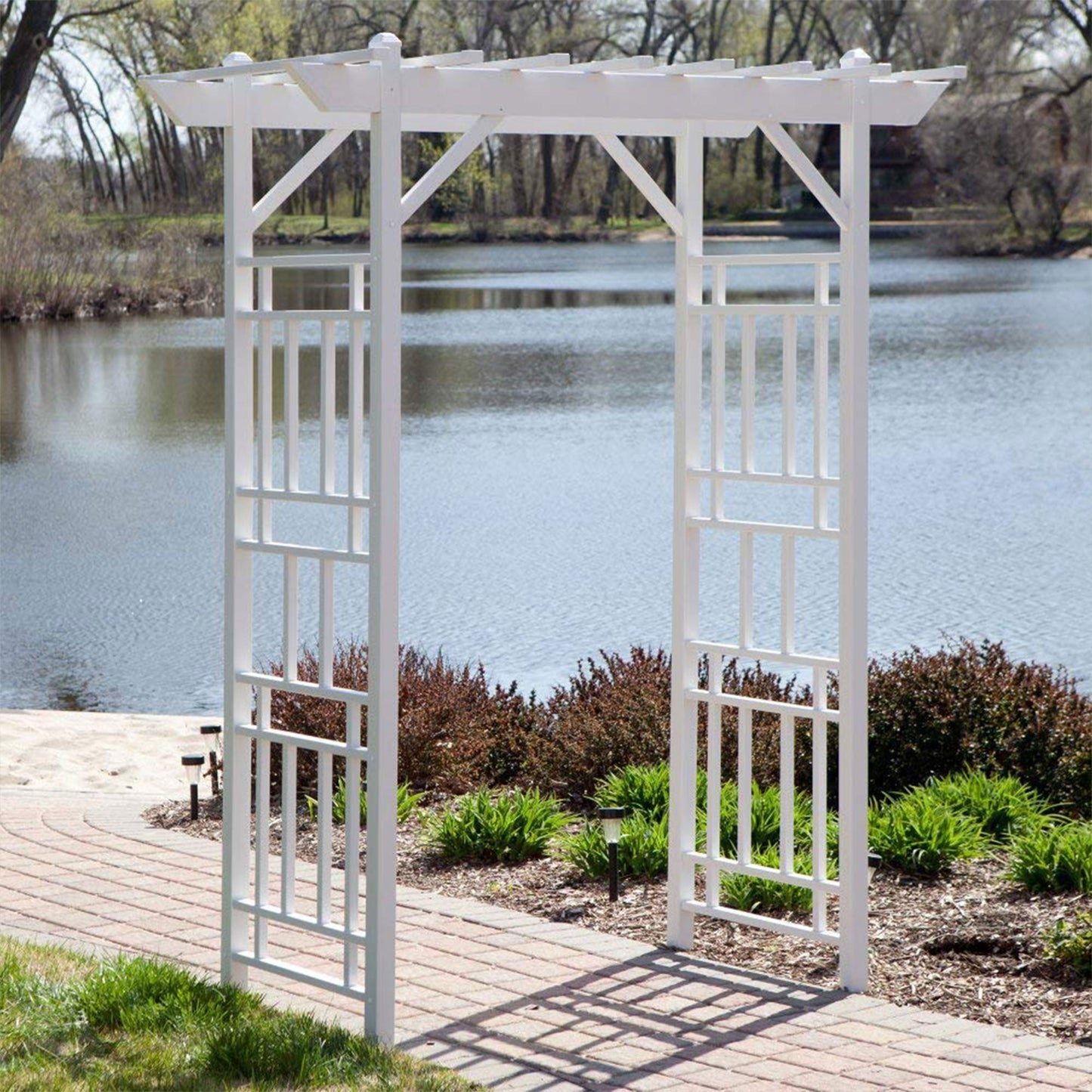 Dura-Trel Wellington Arbor 72" x 85" Outdoor Garden Arch Lattice Trellis, White