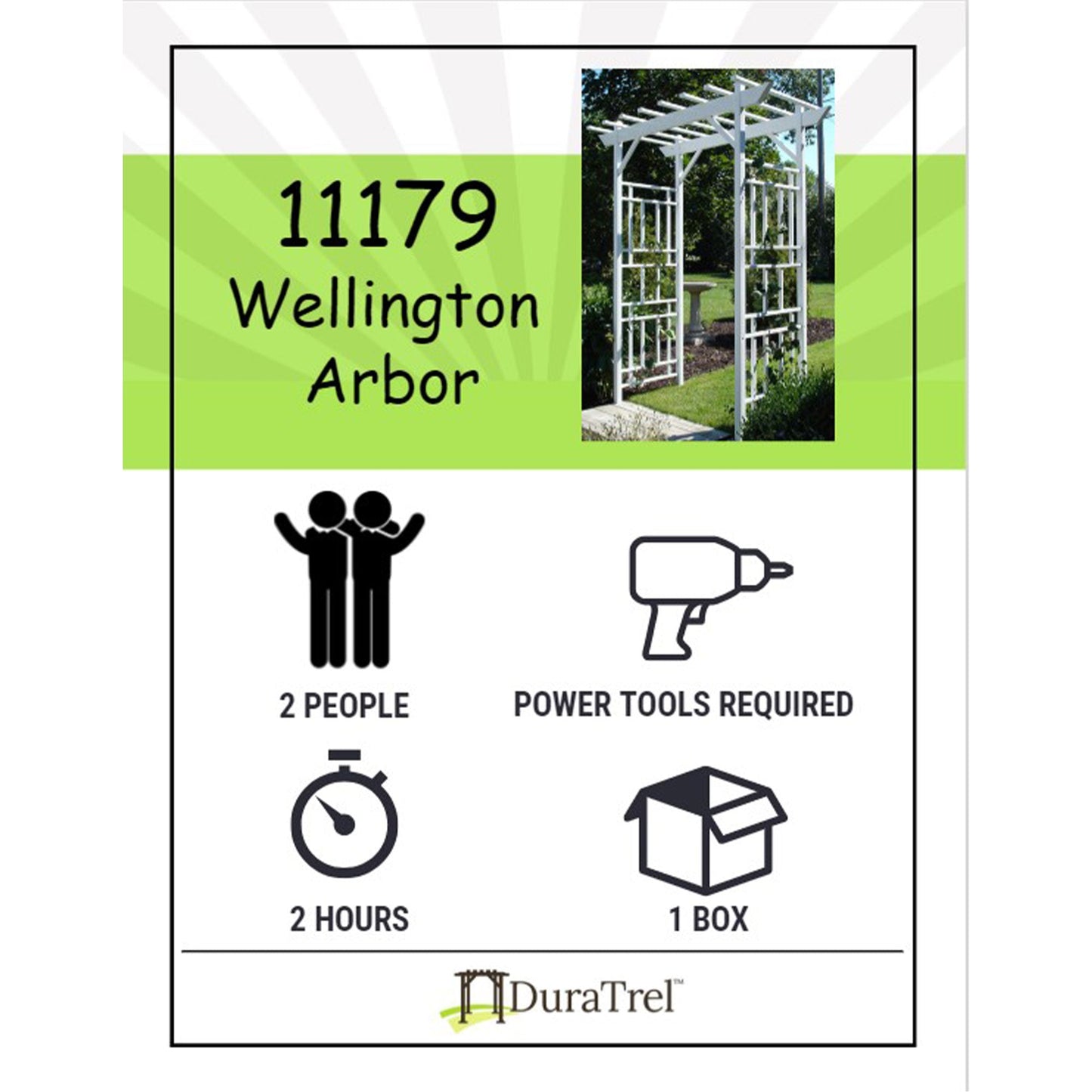 Dura-Trel Wellington Arbor 72" x 85" Outdoor Garden Arch Lattice Trellis, White