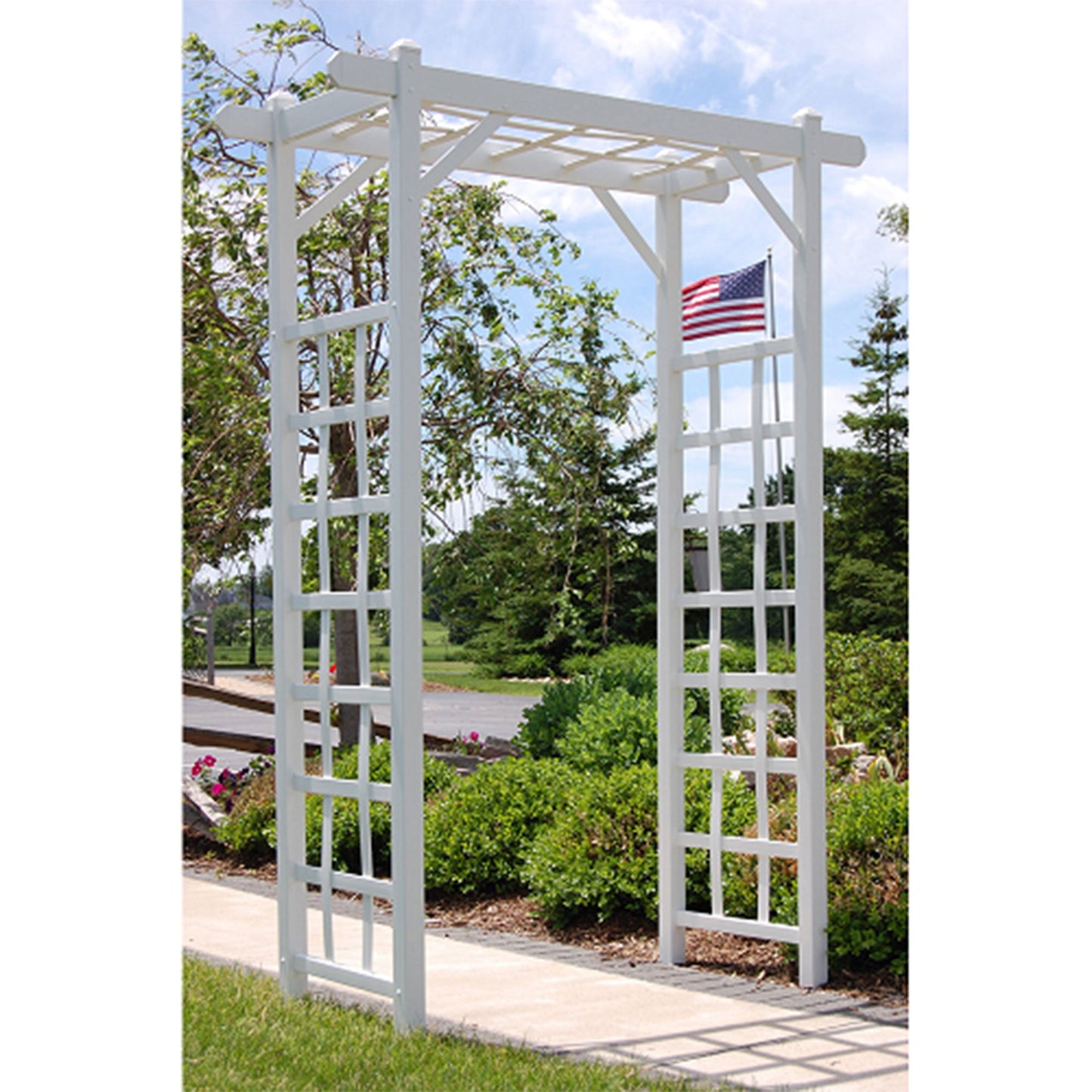 Dura-Trel Elmwood Arbor 57" x 84" PVC Outdoor Garden Arch Lattice Trellis, White