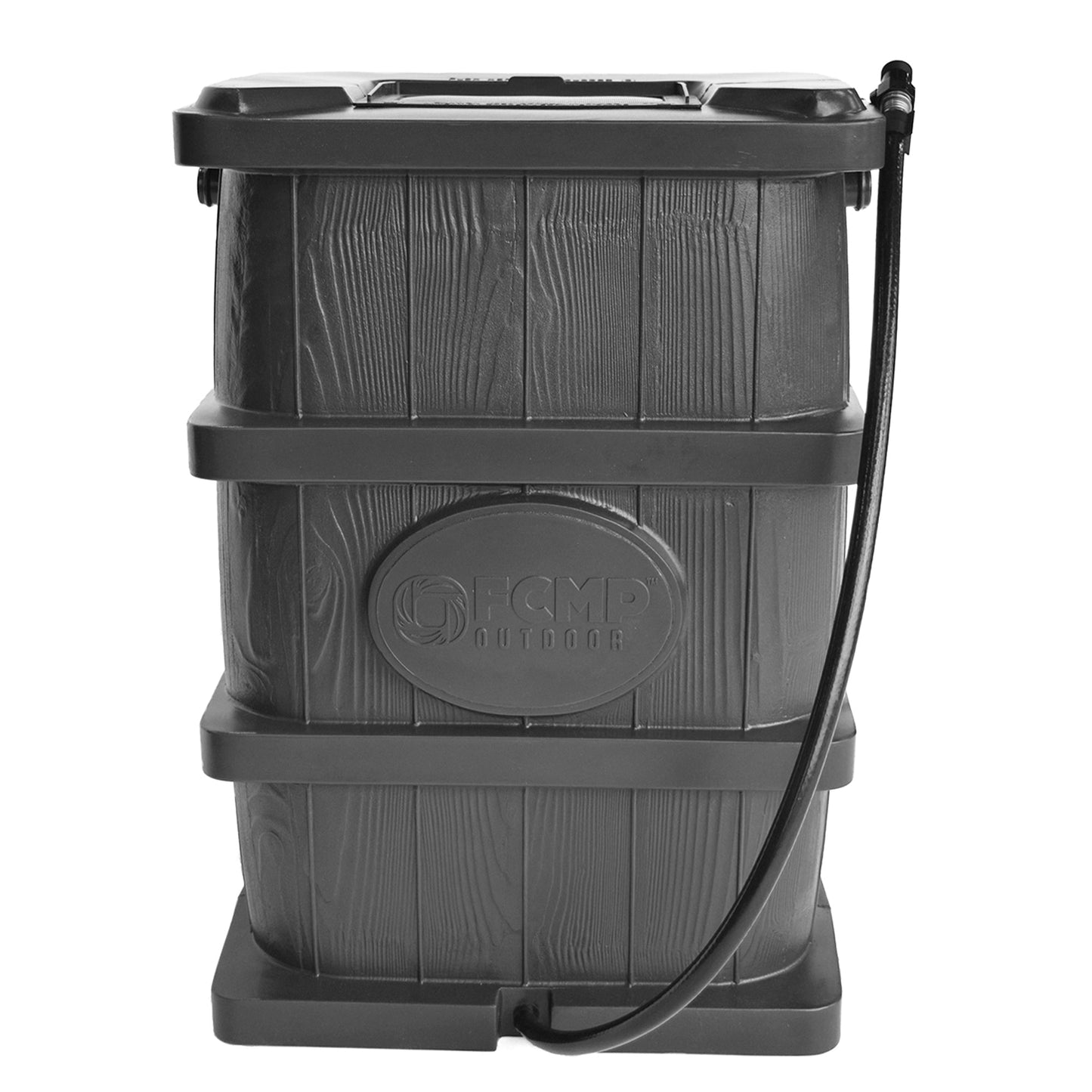 FCMP Outdoor WG4000-GRY Home Outdoor Wood Grain Rain Water Catcher Barrel, Gray