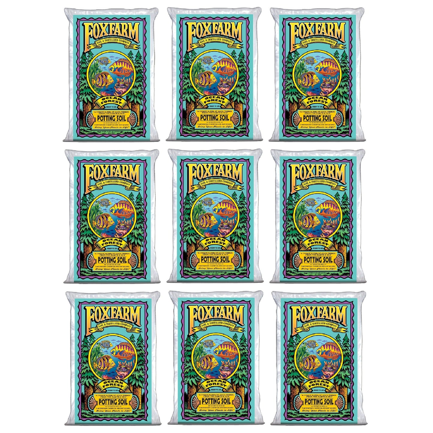 Foxfarm Ocean Forest Garden Potting Soil Bags 6.3-6.8 pH, 1.5 Cubic Feet, 9 Pack