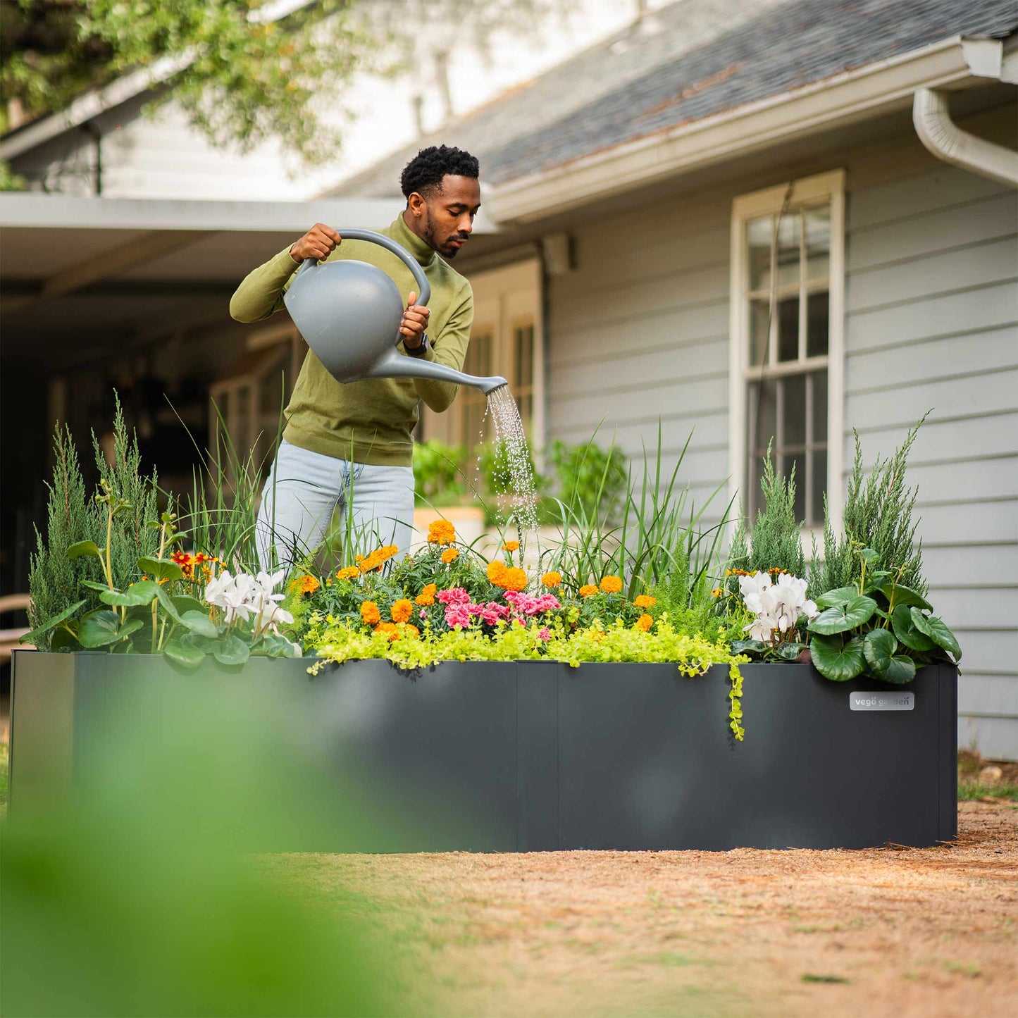 17" Tall Modern 83" x 83" L Shape Metal Raised Garden Bed