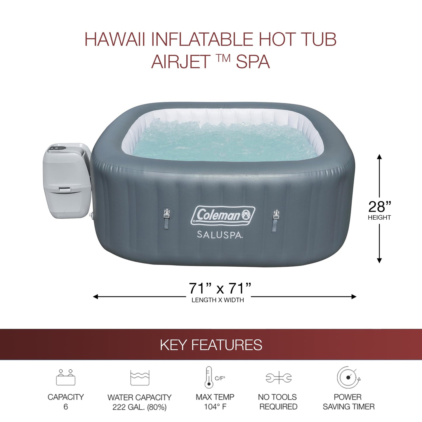 Coleman SaluSpa 4 Person Portable Inflatable Square Hot Tub & 12 Bestway Filters