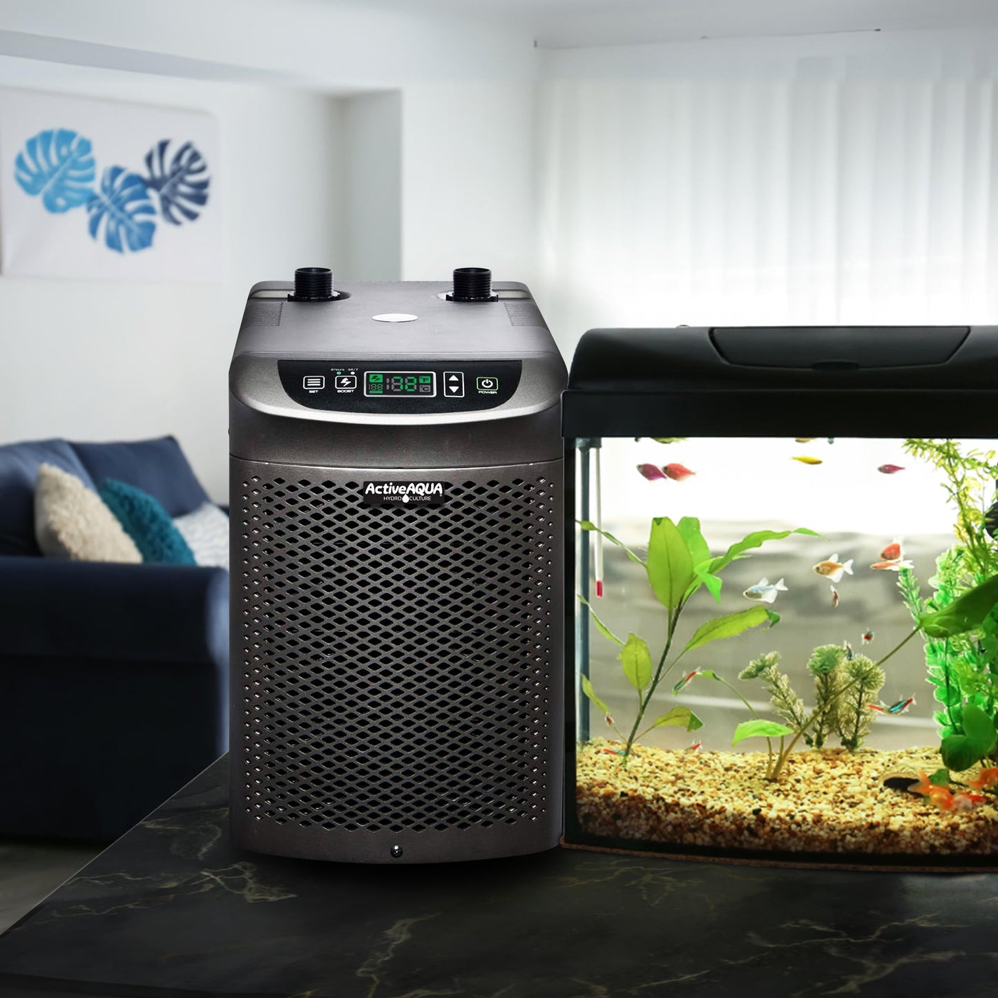 Active Aqua Hydroponic Water Chiller Cooling System with Remote Control, Black