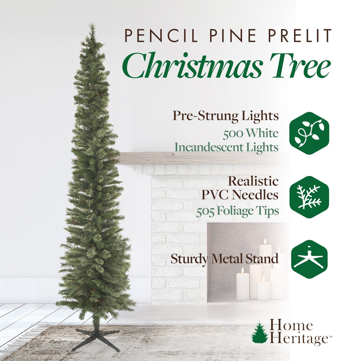 Home Heritage Stanley 9' Pine Artificial Christmas Tree, PreLit 500 Clear Lights