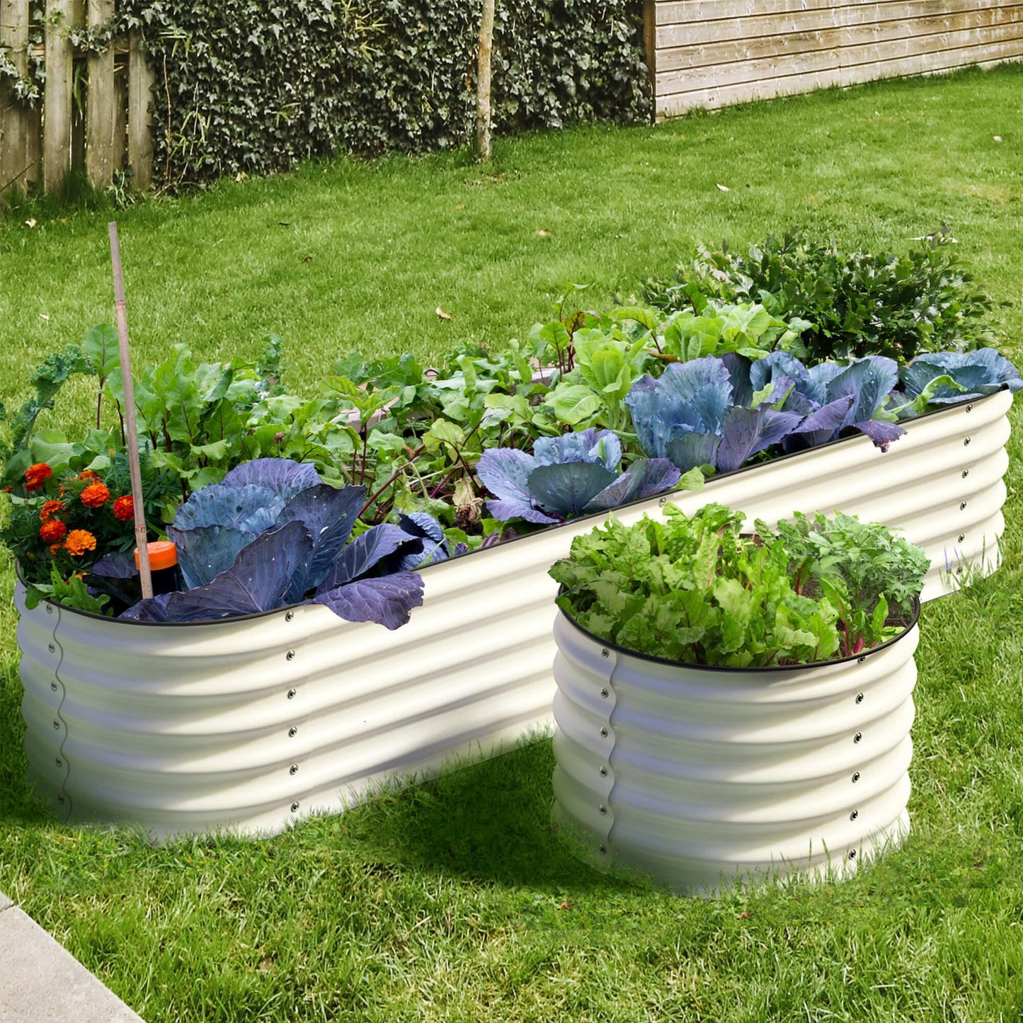 Olle 4-Style Modular Galvanized Raised Garden Beds, Ivory [Build 1 of 4 Configurations]