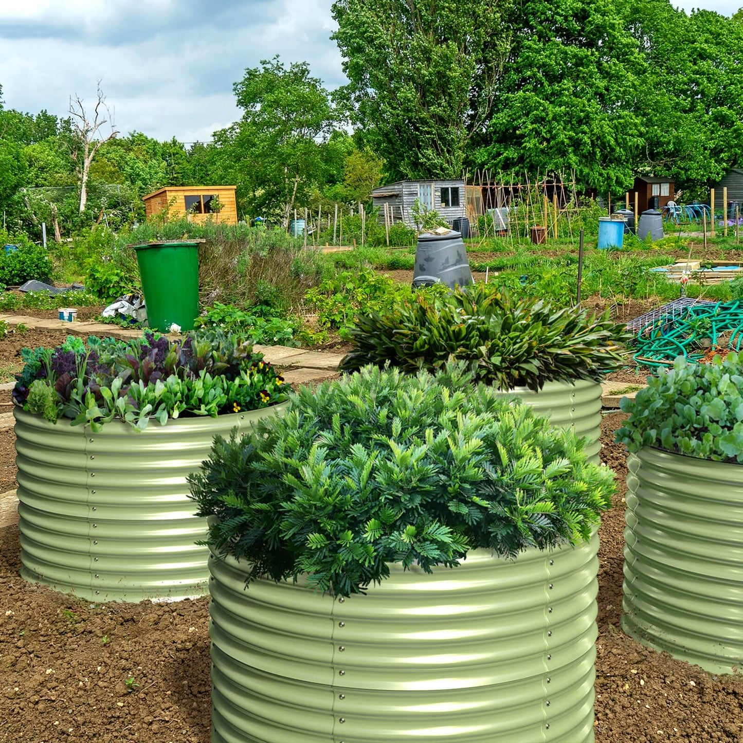 32" Tall x 42" Round Raised Garden Bed, in Sage Green