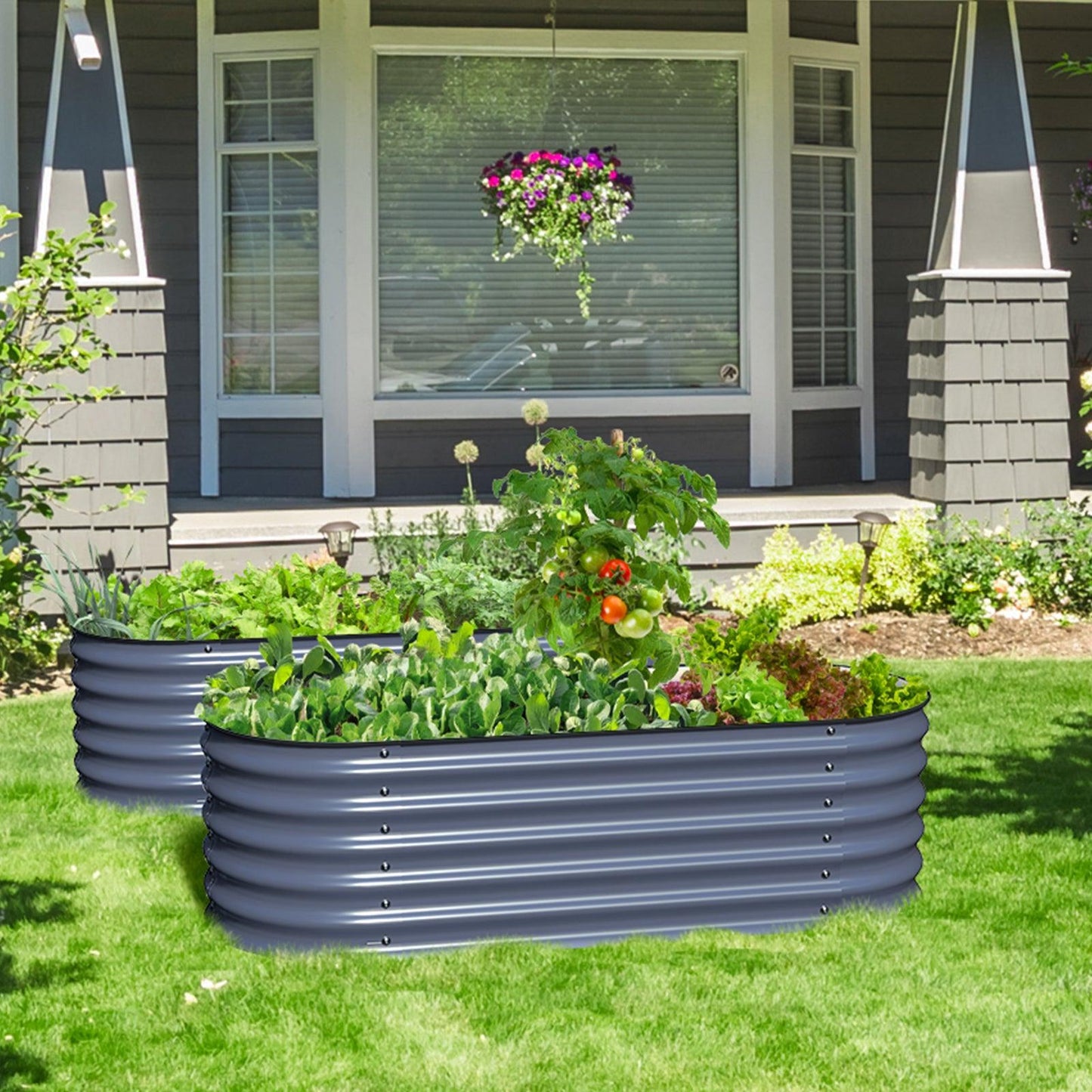 Olle 4-Style Modular Galvanized Raised Garden Beds, Midnight Grey [Build 1 of 4 Configurations]