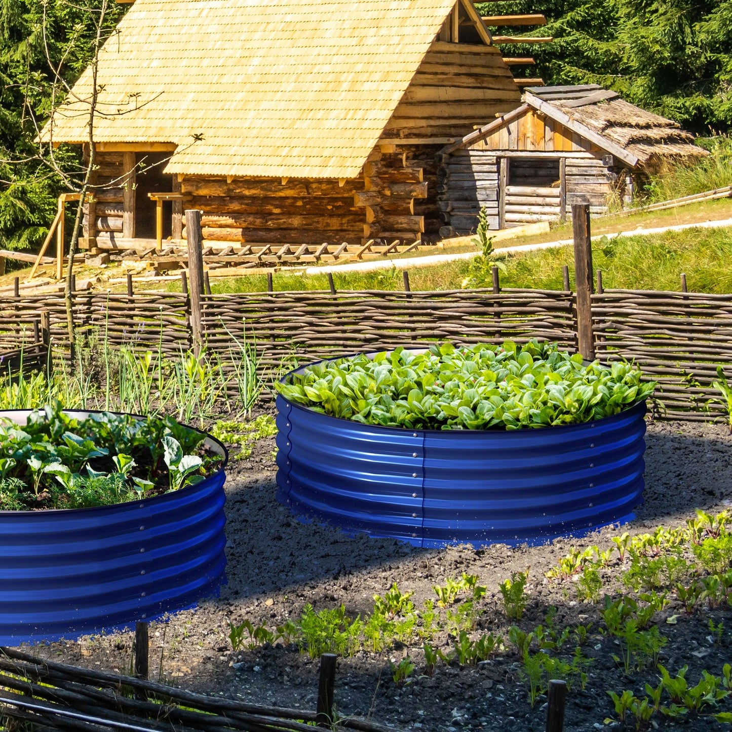 17" Tall x 42" Round Raised Garden Bed, in Cobalt Blue