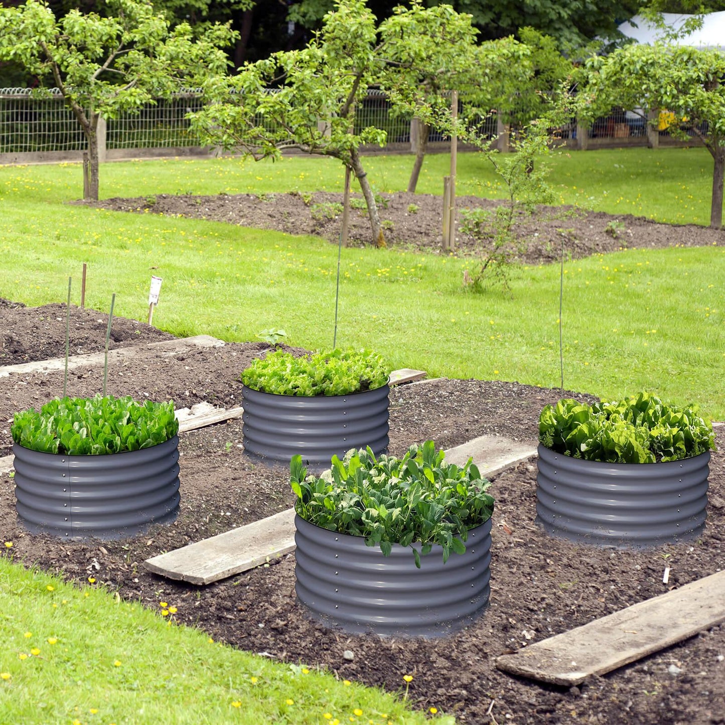 17" Tall, 24" Round Pair Metal Raised Garden Beds , (2) per set. in Midnight Grey