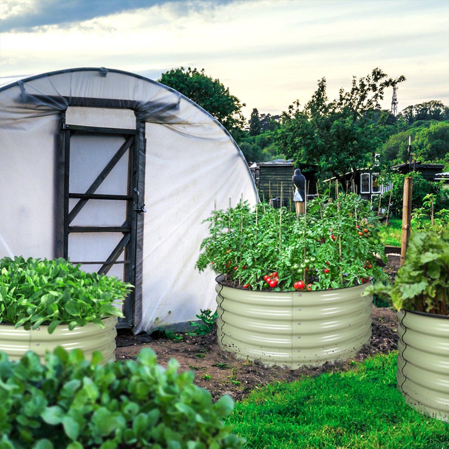 17" Tall x 42" Round Raised Garden Bed, in Sage Green