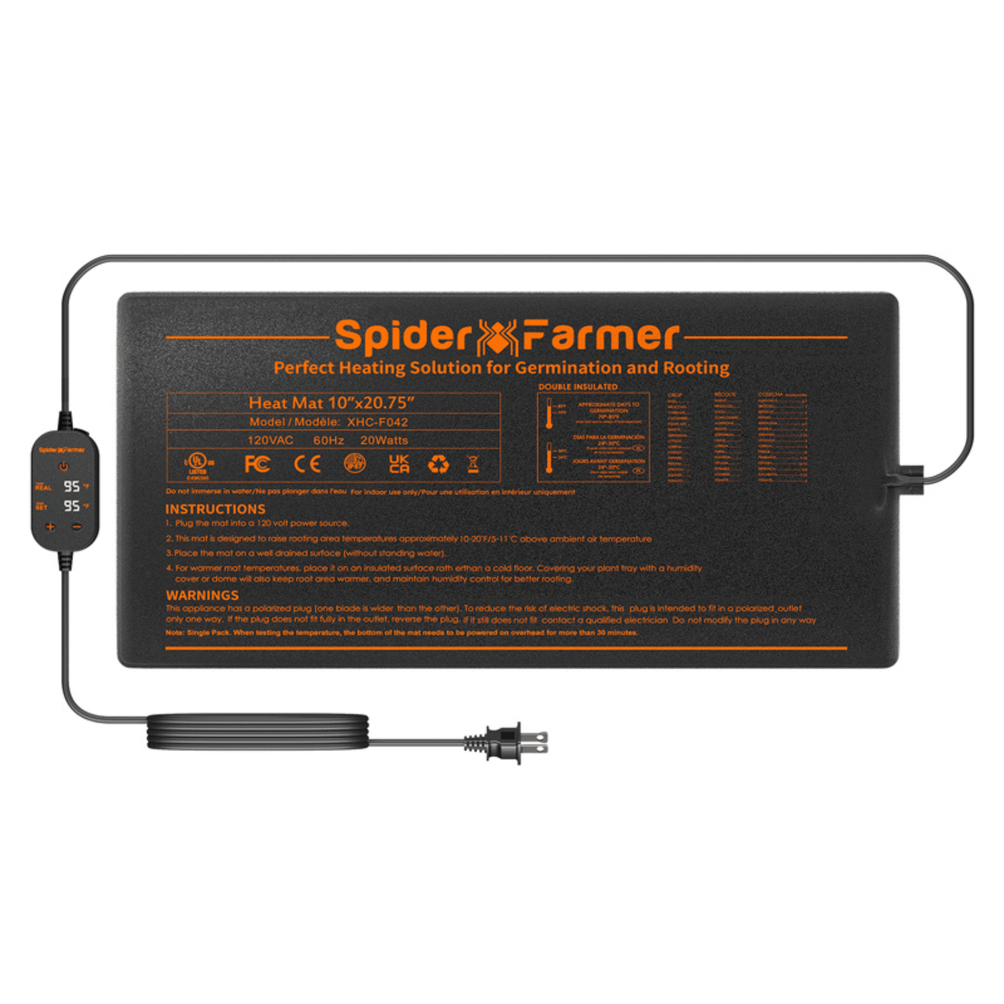 Spider Farmer 10" x 20.75" Seedling Heat Mat and Controller Set