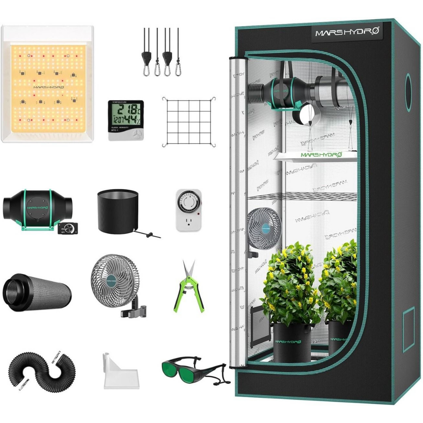 Mars Hydro TS 600 LED Grow Light + 2' x 2' Grow Tent + Inline Fan Combo with Speed Controller