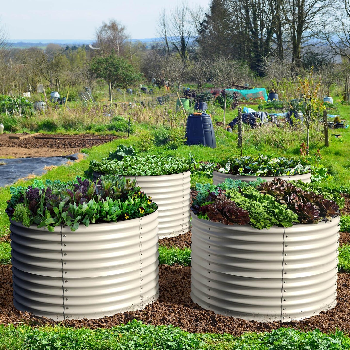 32" Tall x 42" Round Raised Garden Bed, in Ivory