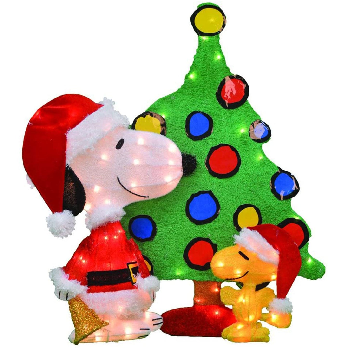 ProductWorks Peanuts 32" Snoopy and Woodstock Pre-Lit Christmas Tree Yard Decor